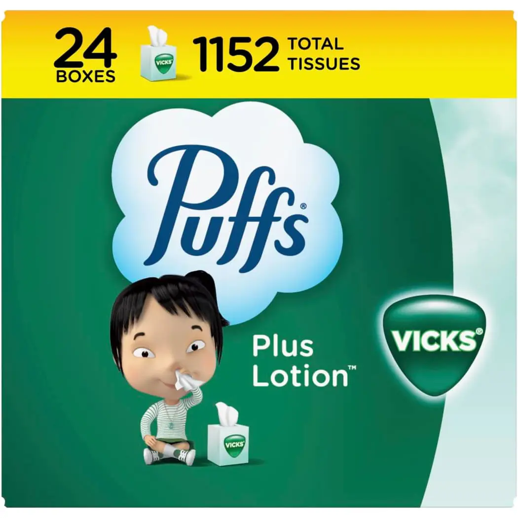 Puffs Plus Lotion with Vicks Facial Tissues, 24 Cubes, 48 Tissues per Box