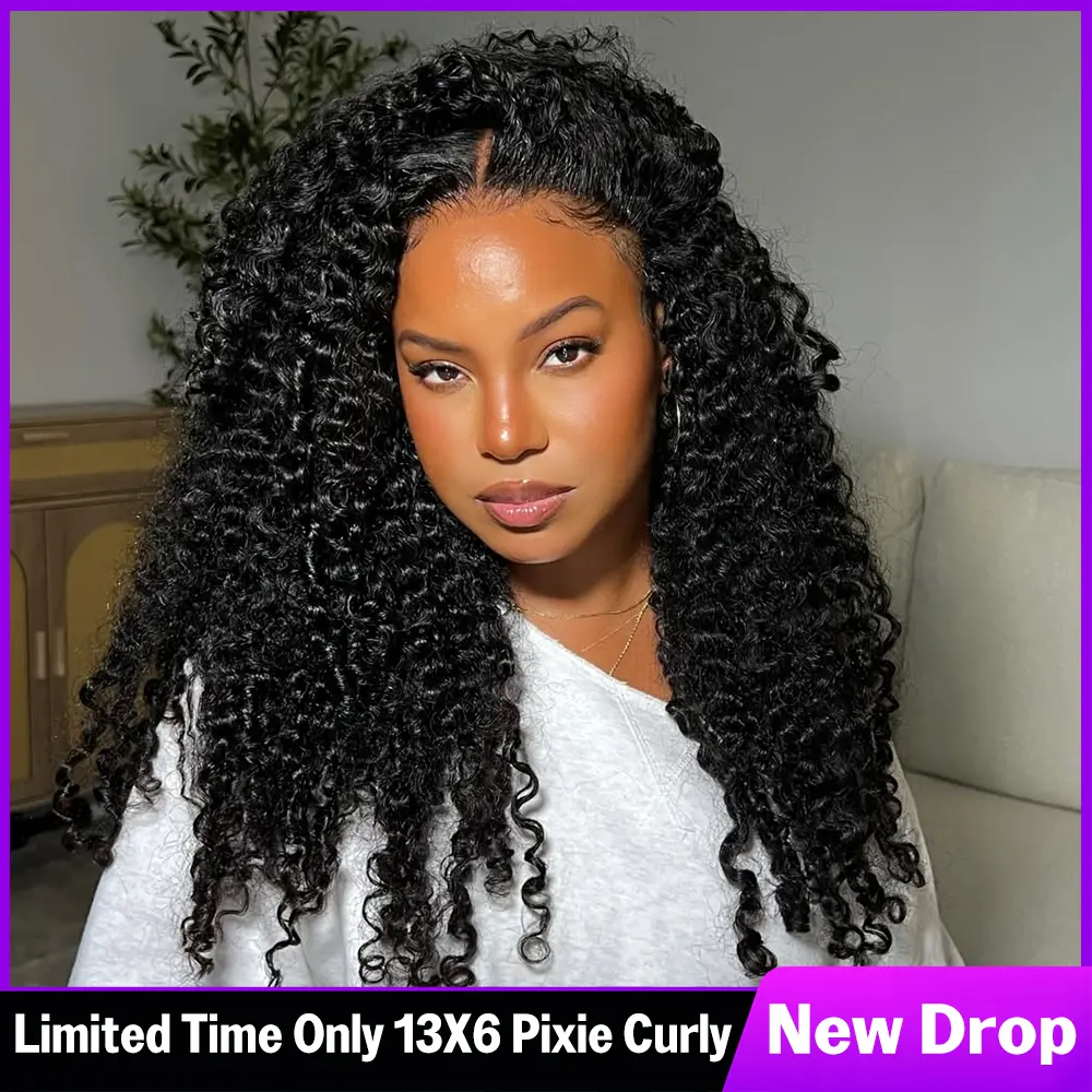 Megalook 13x6 Lace Frontal Glueless Wig Finger Coil Hair With Drawstring Band 100% Human Hair Wig Bomb Curly Pre-everything Slay Go Wig #Summervibes