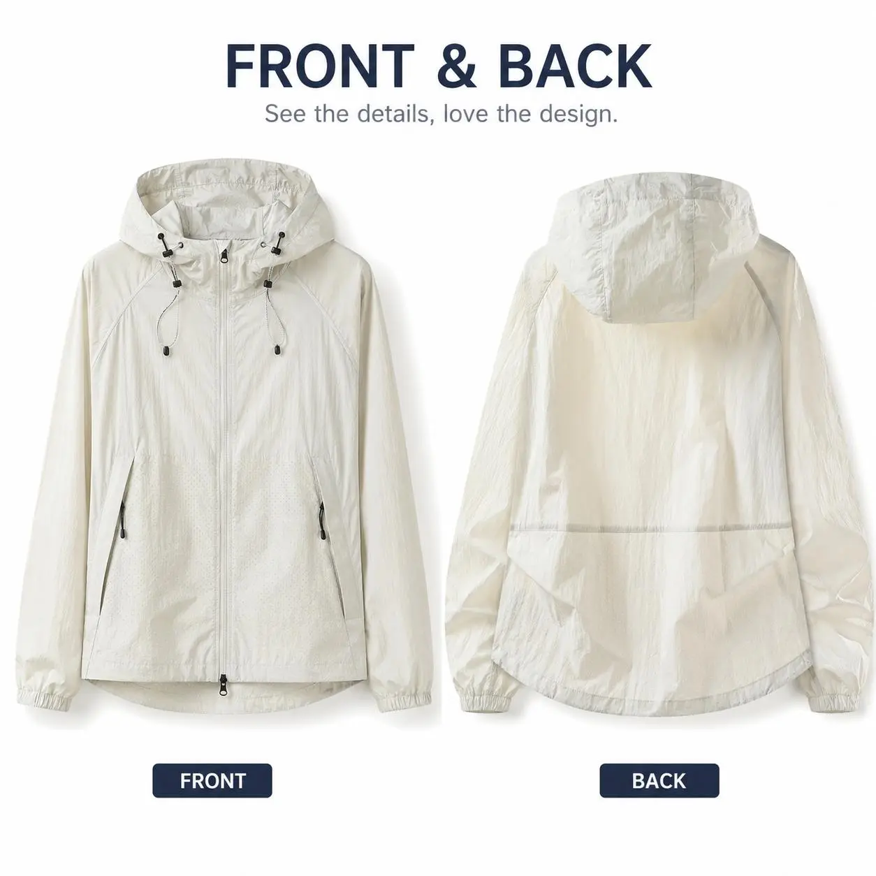 Unisex UPF 100+ Sun Protection Jacket, Lightweight Hooded Windbreaker, Oversized Breathable Summer Outdoor Jacket with Zipper Pockets for Running, Hiking, Travel & Beach