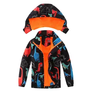 Boys fashion autumn and winter new cartoon dinosaur trench coat children hooded windproof warm fashion casual coat