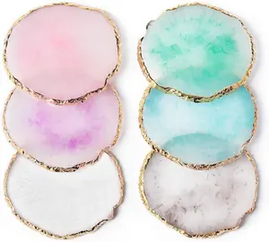 Resin Nail Art Palette,Nail Art Painting Mixed Color Palette Gold Edge Nail Gel Color Makeup Display Board (Pink)