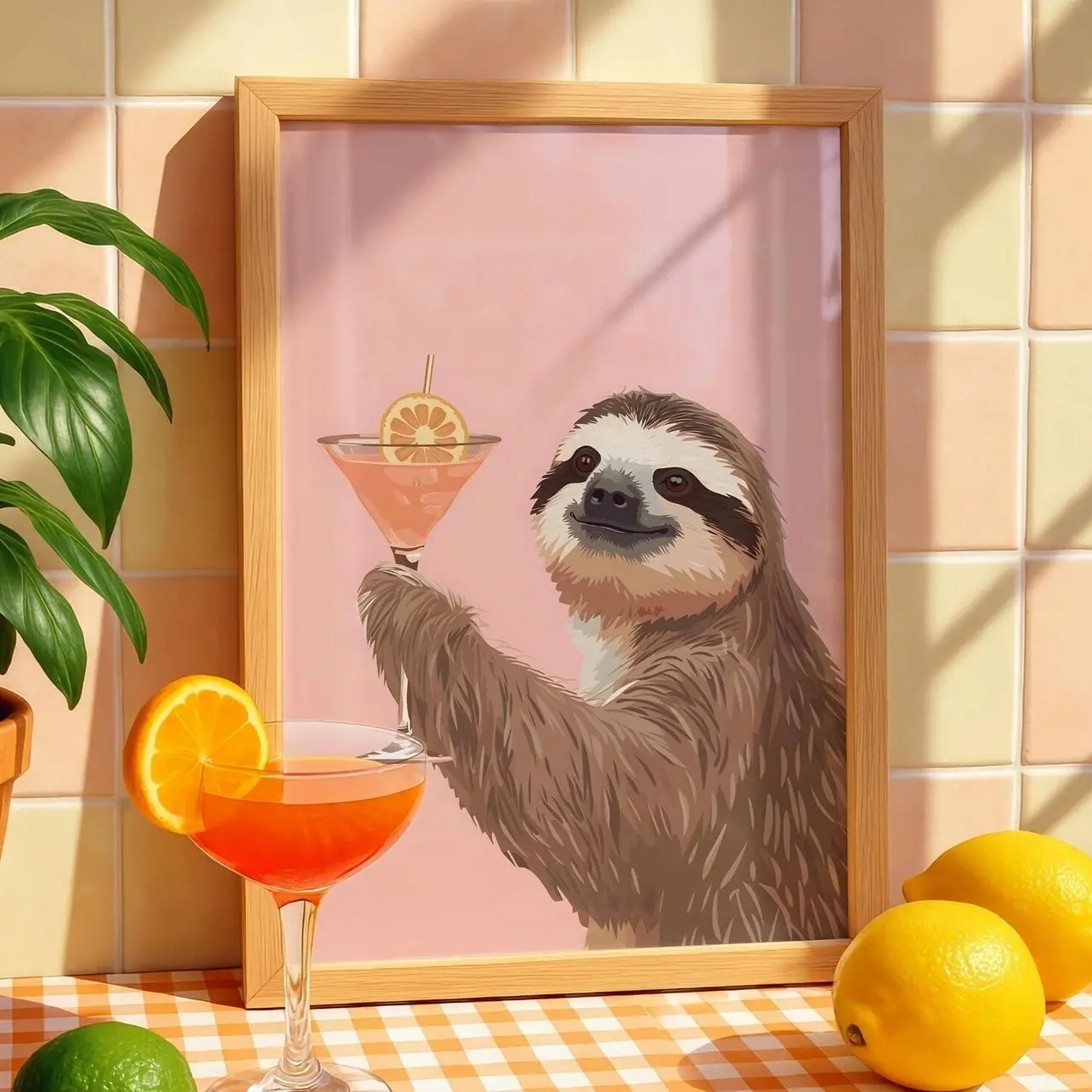 Funny Sloth Cocktail Poster Kitchen Wall Art Cute Animal Bar Decor Print Gift 1