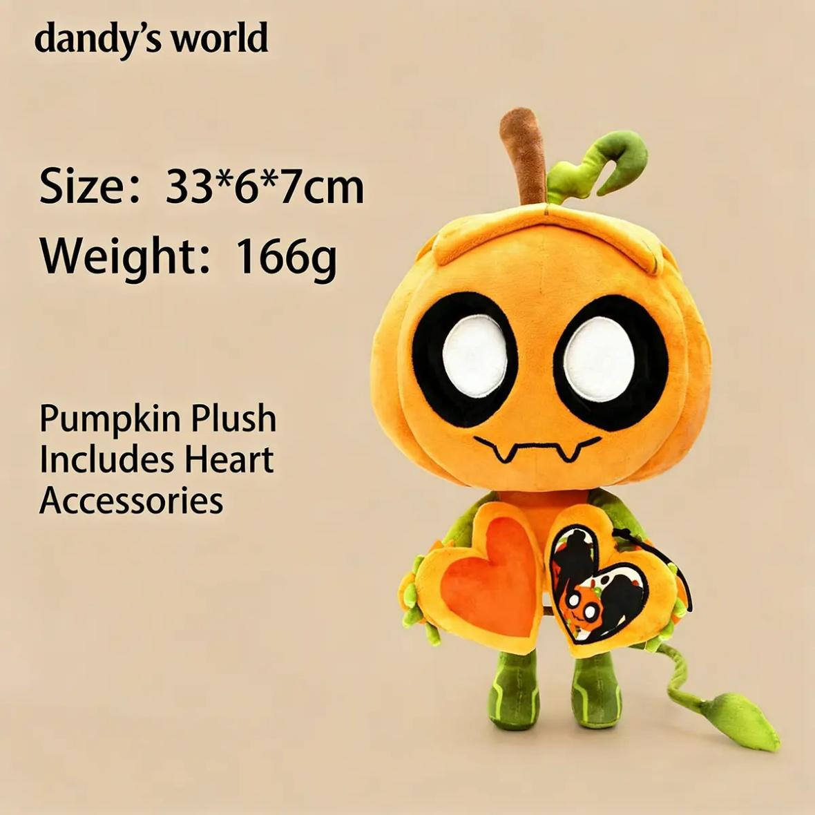 Dandy's World Pumpkin Plush - 13" Large Halloween Plushie with Heart Accessory, Soft Stuffed Animal Toy, Perfect Spooky Season & Fall Gift for Roblox Fans，stuffed animals