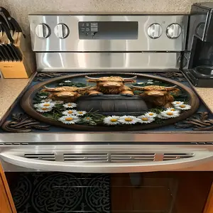 Soft Gas Stove Top Panel Protector Pad, Stove Plate, Three-Horn Highland Cow Design, Scratch Resistant, Easy to Clean, Multi-Purpose Kitchen Cover