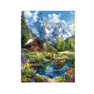 Lake House Pattern DIY Painting by Numbers Kit, DIY Paint by Numbers Kit without Frame, Wall Art Decor for Home Living Room Bedroom