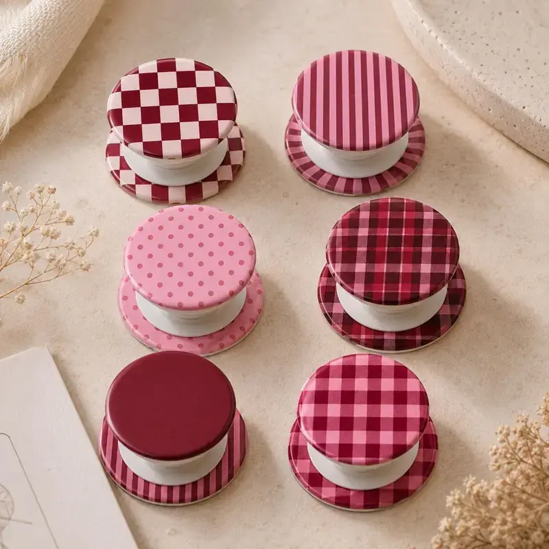 Burgundy Pink Pattern Phone Grip Coquette Pop Socket Checkerboard Plaid Polka Dot Phone Holder Cute Y2K Aesthetic MagSafe Phone Stand Gift