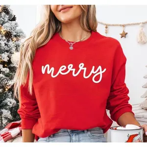 Merry Christmas Sweatshirt Unisex Long Sleeve Fleece Crewneck Festive Holiday Sweater for Kids & Toddlers Soft Cozy Unisex Fit