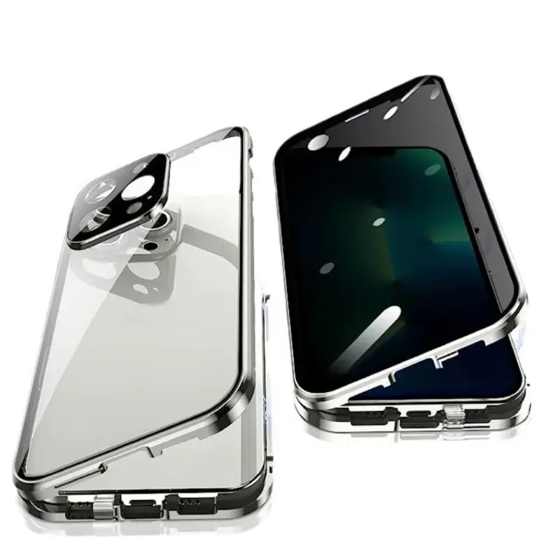 Magnetic Double Sided Glass Full Protection Privacy Case For iPhone 18 17 16 15 14 13 12 Pro Max Mini 17E 16E Anti Peeping Cover