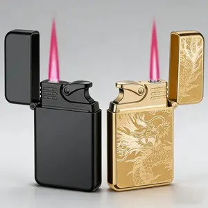 Windproof Butane Gas Lighter with Cool Dragon Design – Adjustable Flame, Durable Zinc Alloy, Black with Red Accents – Perfect for Camping, BBQ, and Outdoor Use (Butane Gas Not Included), Refillable Butane Gas Lighter