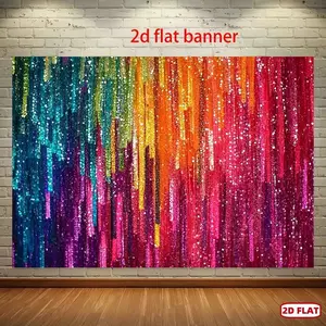 Summervibes 1PC Polyester Reusable 2D Flat Multicolored Rainbow Sequin Backdrop Banner, Festival Party Shooting & Birthday Wedding Stage Decoration Curtain with Dripping Visual Effect,summervibes