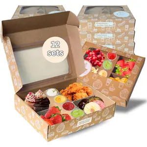 Brown Pastry Box  Proof 12 Set, 24pt Thick Cardboard Dessert Box w/Window, Catering Trays with  Deli Snack Bakery TakeOut, Catering Boxes Containers for Party 4-7 people 12"x10"x2.5"