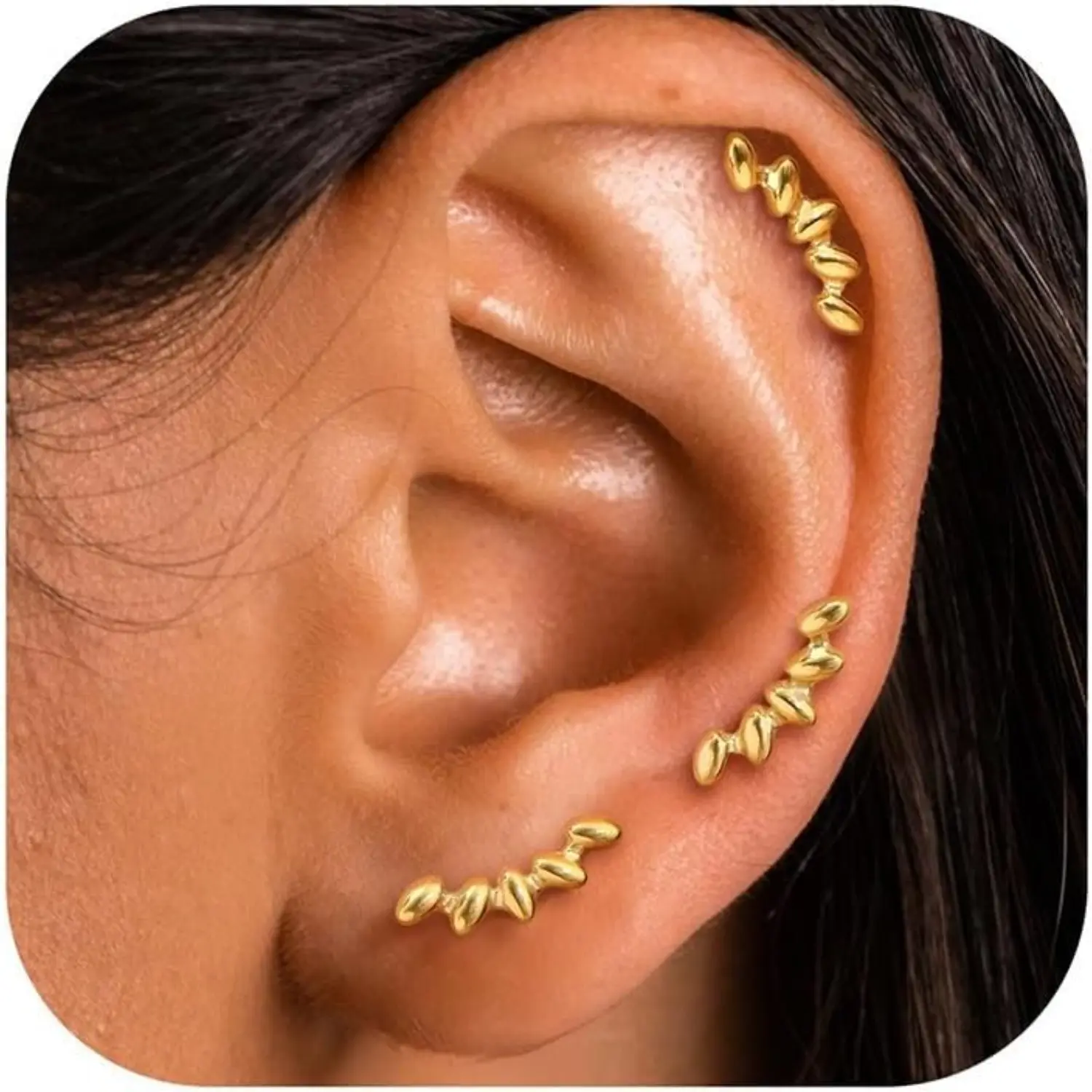 GEMQUEEN Comfy Flat Back Earrings Stud Set 3 Pairs 14K Gold Plated Surgical Steel Hypoallergenic Cartilage Helix Tragus Conch Sleep Earrings 16G 18G DealsForYouDays