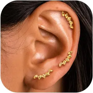 GEMQUEEN Comfy Flat Back Earrings Stud Set 3 Pairs 14K Gold Plated Surgical Steel Hypoallergenic Cartilage Helix Tragus Conch Sleep Earrings 16G 18G DealsForYouDays