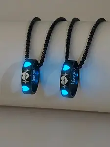 Night Glow Heartbeat Ring Pendant Necklace Set, Cute Couple Jewelry for Women, Fashion Valentine's Day Gift, Wearable Two-Way Design, Luminous Couple Necklace