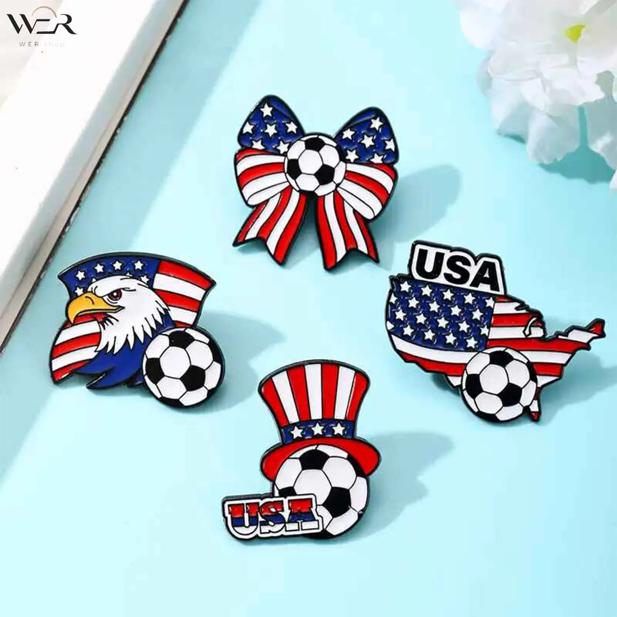 USA Soccer Enamel Pin Set American Flag Soccer Pin Enamel Pin Collection Patriotic Soccer Pin Eagle USA Map Uncle Sam Soccer Pin for Backpacks Jackets Hats Gift
