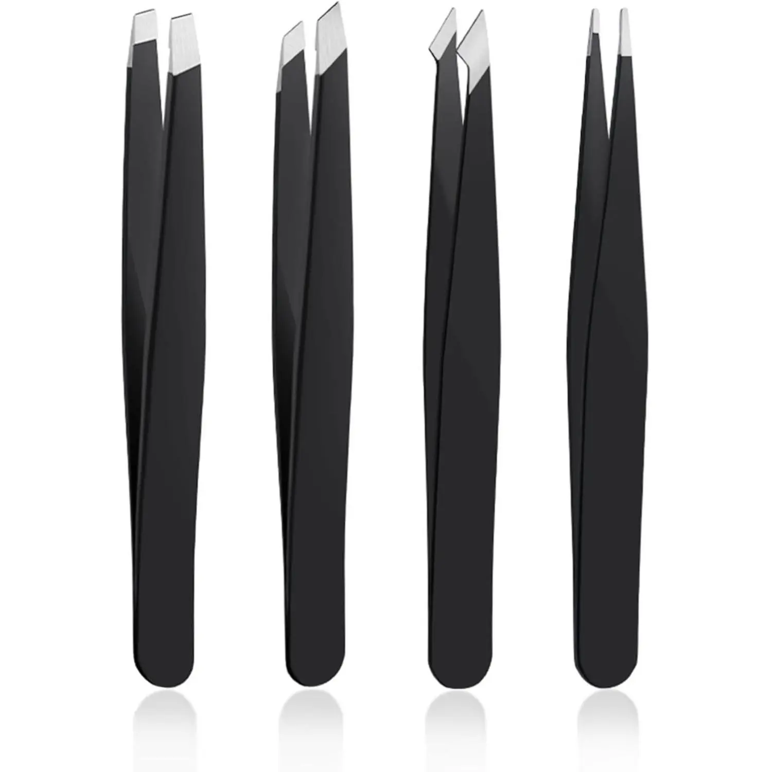 4 PCS Stainless Steel Tweezers Set, Professional Beauty Care Tool with Slanted Tip for Precision Eyebrow Shaping and Ingrown Hairs, Eyebrow Hairs, Grip Securely, Hair Control
