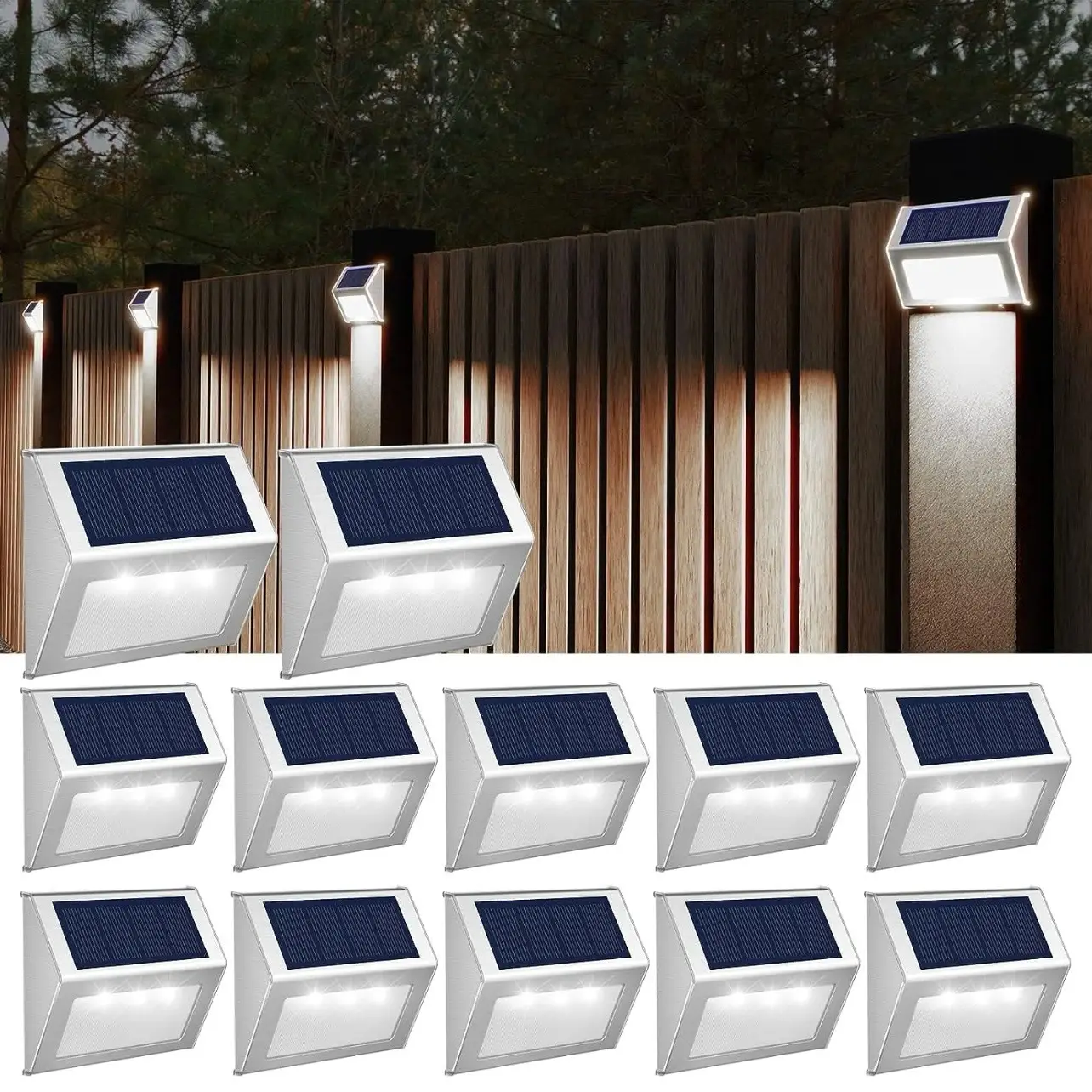 【2024 Overall Pick】Solar Outdoor Lights, 6/8/12 Packs Solar Fence Lights, Deck Lights, Solar Powered Waterproof Outside Lighting for Garden Backyard P
