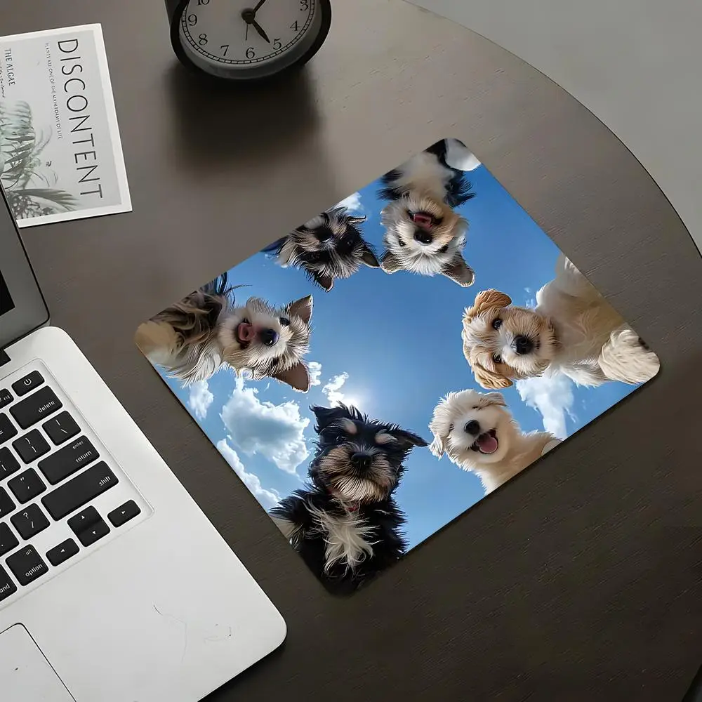 Cheerful Cute Dog Group design Square Gaming Mouse Pad, Stylish Desktop Protector with Non-Slip Rubber Edges, Small Size for Laptops and Desktops, Ideal Gift for Kids and Gamers, Desk Mat Cute, Gaming Mousepad