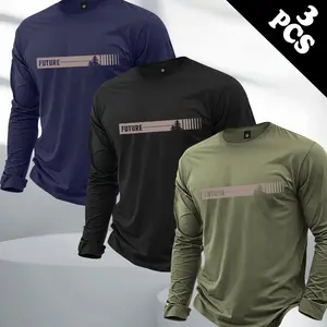 Men's 3-Piece Fashion Long Sleeve Shirt Set, Trendy Horizontal Striped Forest Print All-Season Top, Ideal for Outdoor Sports & Exercise, Great Gift for Boyfriend