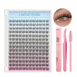 Eyelash Kit 9-12mm 168PCS Wispy Natural Cluster Eyelash DIY Lash Extension Kit with Lash Bond and Seal, Lash Tweezers, DIY Eyelash Extension Kit for Beginners Makeup Water Proof Salon Cosmetic Fluffy