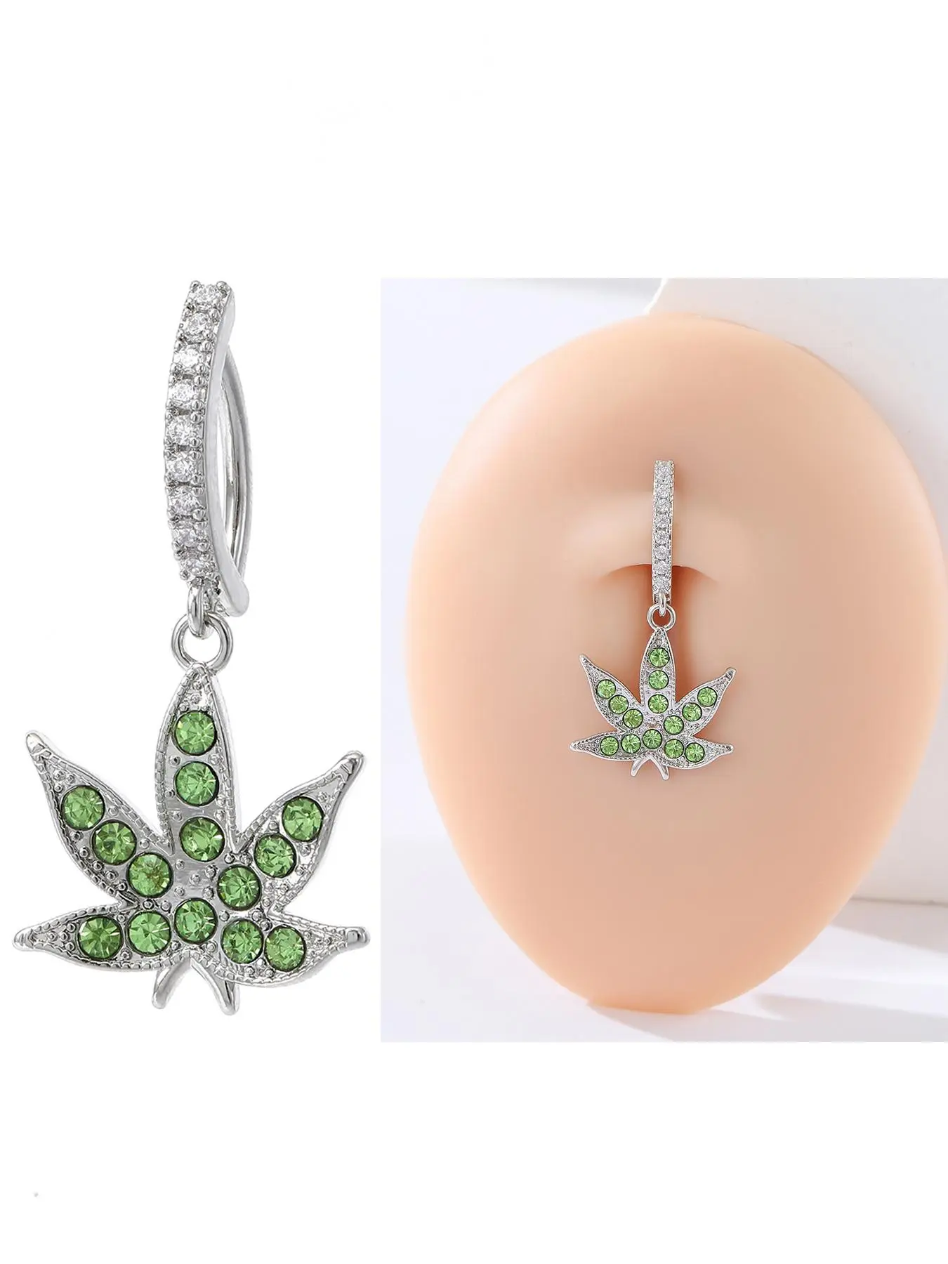 2024 New Stylish Leaf Rhinestone Belly Button Rings, Women Belly Piercing, Simple Personalized Body Jewelry, Body Jewellery, Classic Belly Button Piercing, Navel Piercing Jewelry, Fashion Accessories for Daily Wear