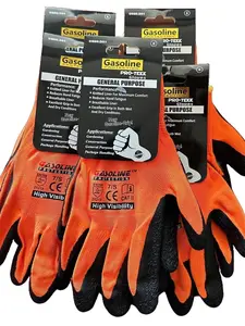 12 Pair Gasoline Orange Safety Gloves Latex Coated Grip Cut Resistant