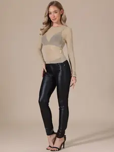 INSPIRE CHIC Mesh Sheer Tops for Women Long Sleeve Sparkly Rhinestone Party Tee Shirt Concert Outfits