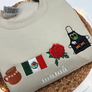Mamá Mexicana Embroidered Swearshirt Día De Las Madres, Embroidery Winter Christmas Crewneck , Merch Sweater Hoodie Shirt