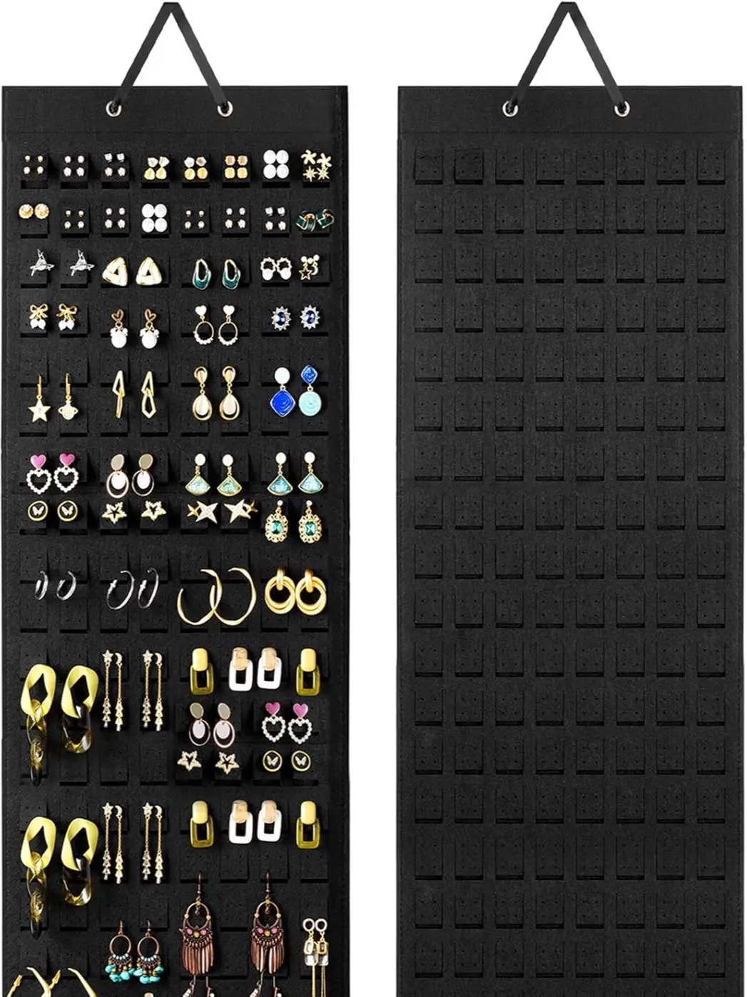 Hanging Earring Holder Organizer with 20 Hooks for Women, Earring Organizer Wall Earrings Hanger Pierced Earring Storage, Felt Stud Earring Display, 608 Holes for Earrings - Black, 1 Pack