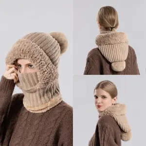 Fashion Knitted Balaclava Hat for Women Winter Scarf Mask Integrated Multi Way Wear Windproof Soft Warm Hooded Neck Cover Outdoor Daily Use