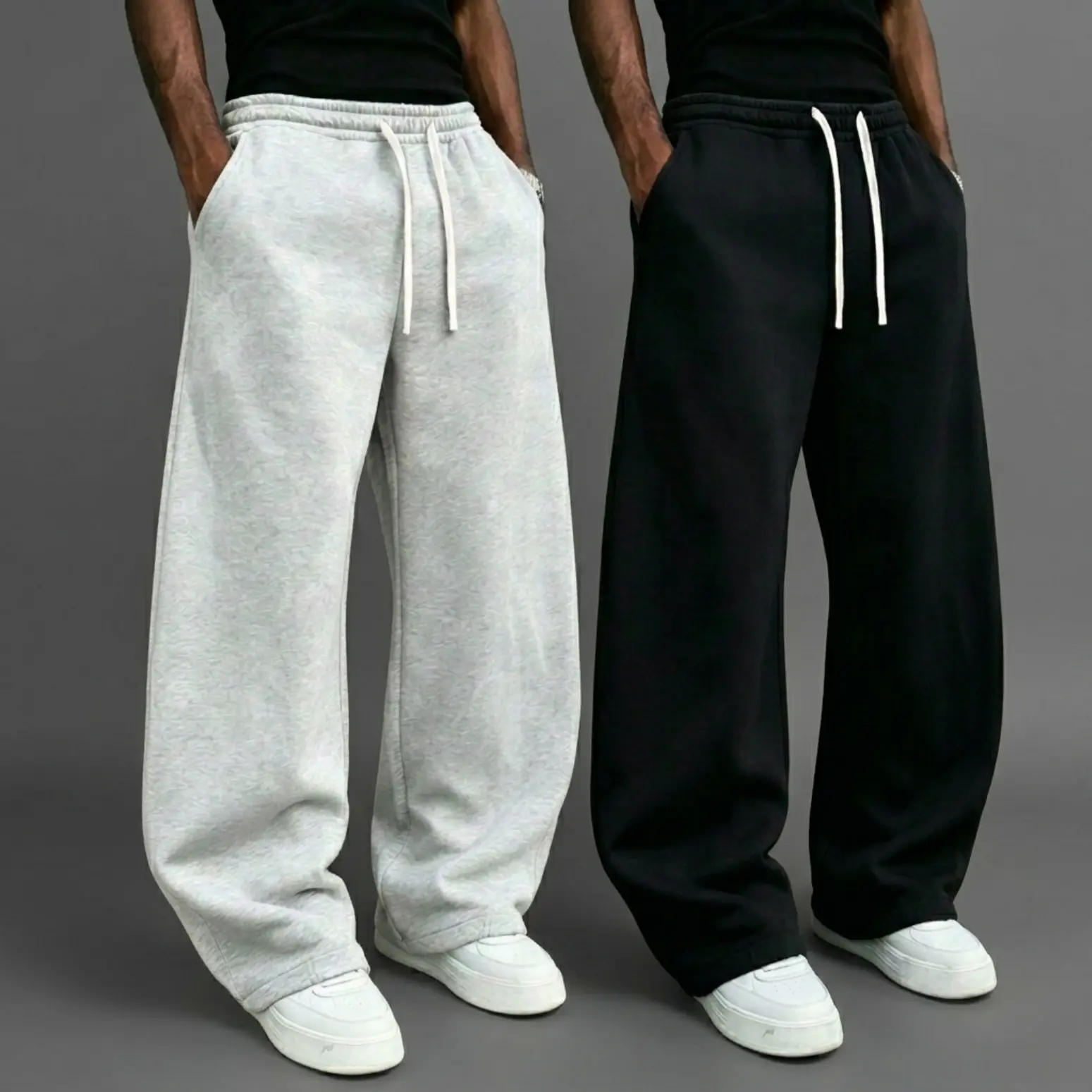 Men's Athletic Pants 2 Pack, Beige Loose Fit Wide-Leg Joggers with Drawstring Waist, Ultra-Soft & Breathable for Running & Fitness, Baggy Sweatpants