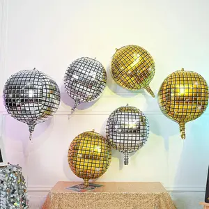 6-Piece Gold and Silver Disco Foil Balloons, 22-Inch 4D Balloons, 70s/80s/90s Theme, Party Decorations for Birthday and Wedding