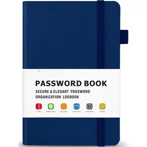 Password Book with Alphabetical Tabs Small Password Keeper with Inner Pocket Record Log in Internet Address Password Notebook Journal Hardcover Password Organizer for  Office, Blue