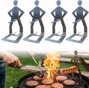 Funny BBQ Man Hot Dog Holders, 2 PCS Reusable Stainless Steel Sausage Stands, Portable Hot Dog Roasters, Barbecue Grill Accessories for Camping & Party Gifts