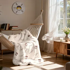 1 piece of milk coffee cup bow element flannel blanket comfortable warm bedroom sofa camping blanket and other occasions Flannel Throw Blanket