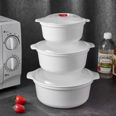 4 Piece Microwave Safe Bowl Set with Steam Mat, Microwavable Bowls, Food Grade PP Round Bowl with Lid, Multi Functional Soup & Noodle Bowl, Quick Heating Kitchenware