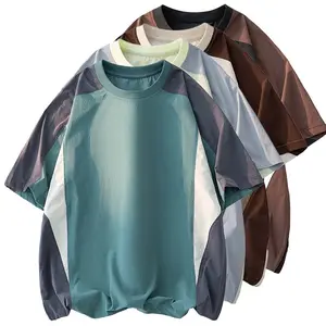 Men's Retro Color Block Raglan T-Shirt with Adjustable Drawstring Hem, Breathable Short Sleeve Crewneck Top for Students' Casual Wear