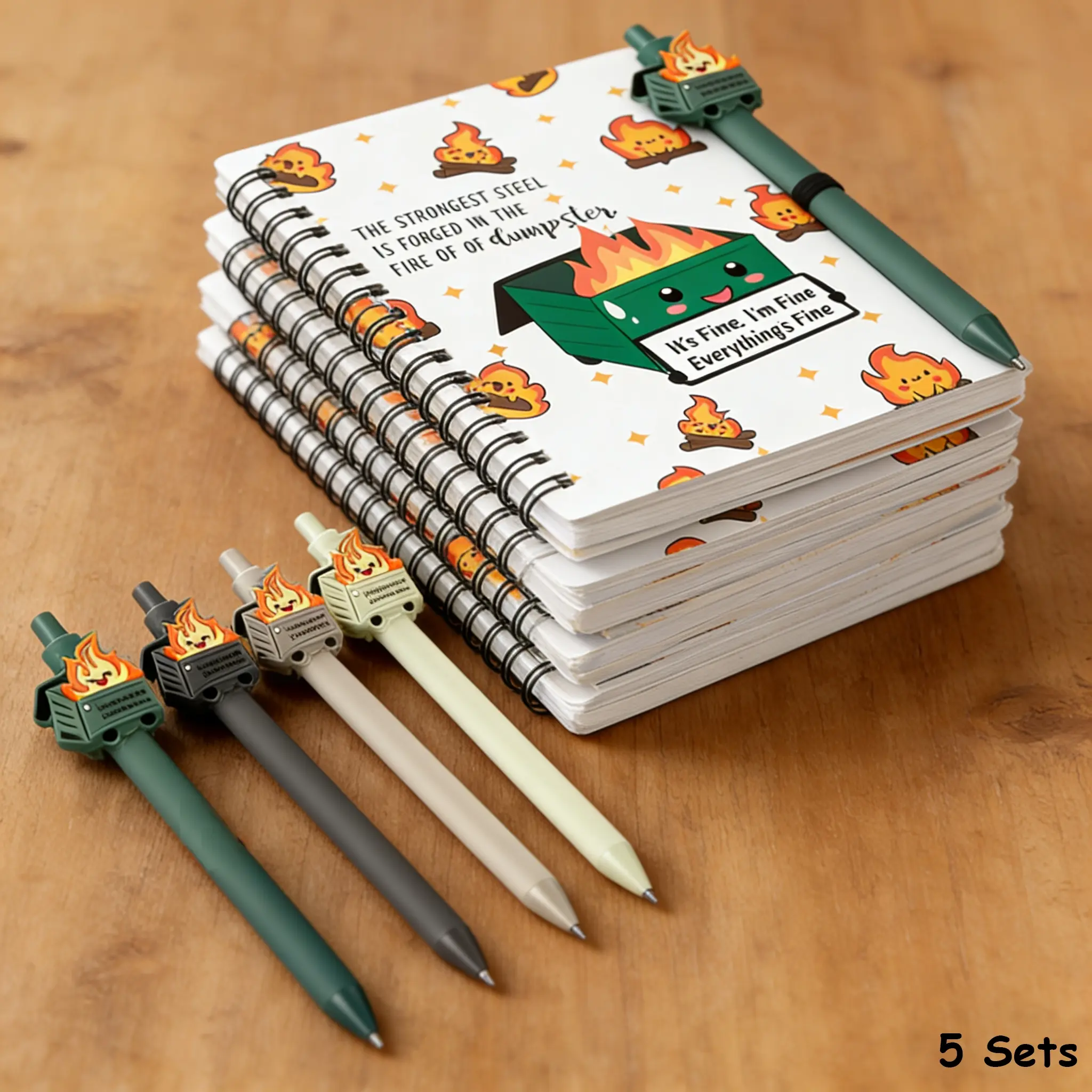 5 Sets Fire Trash Can Writing Gifts, A6 Teacher Appreciation Notebook Pen Assorted Boss Day Motivational Funny Gift Set, Contains Trash Can Fire Memo Pad Ballpoint Pens, Stationery Office Supplies, Office School Supplies