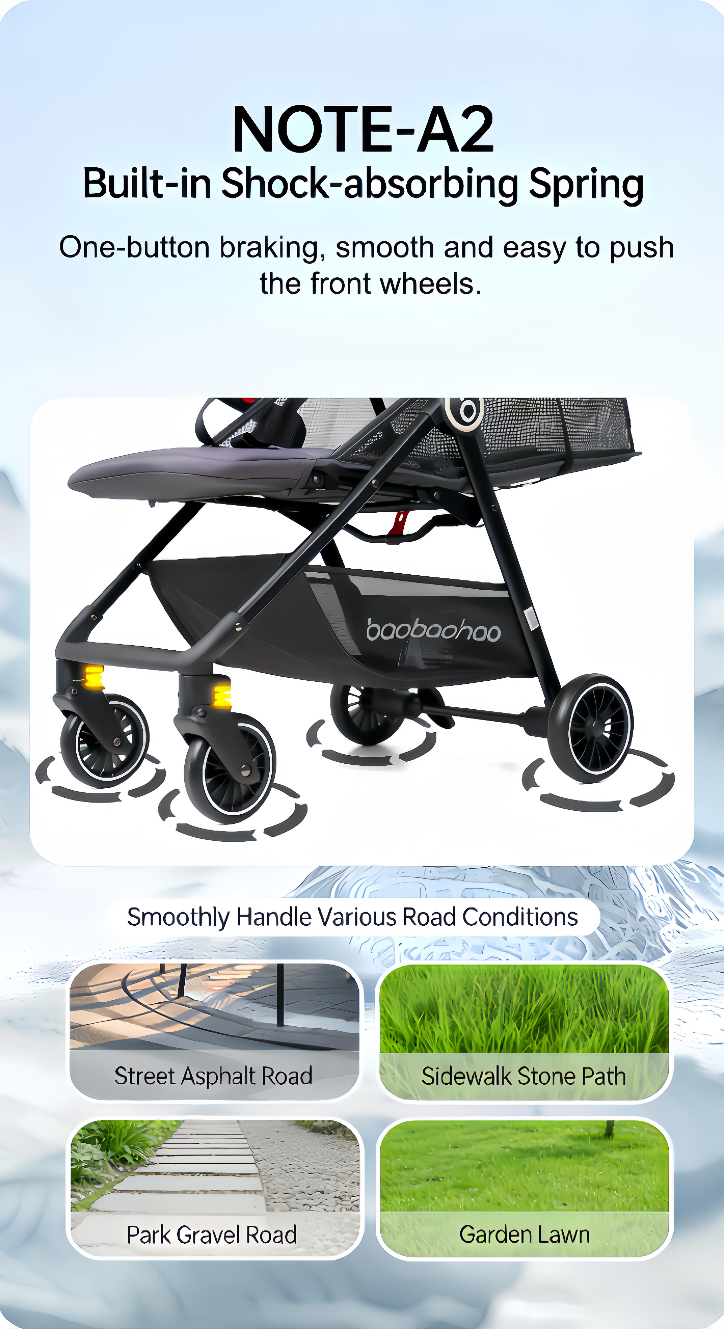 BAOBAOHAO A2-Baby Pushcart Sit or Recline, Lightweight and Foldable, Portable Umbrella Stroller, Suitable for Newborns, High-view Stroller, One-touch Folding, Four-wheel Suspension, Breathable Mesh Fabric for Summer, Airline-approved