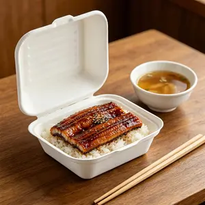 Disposable Takeout Box with Lid, Shell Shape Plastic Hinged Container, Microwave and Refrigerator Safe, Ideal for Restaurants and Home Kitchen
