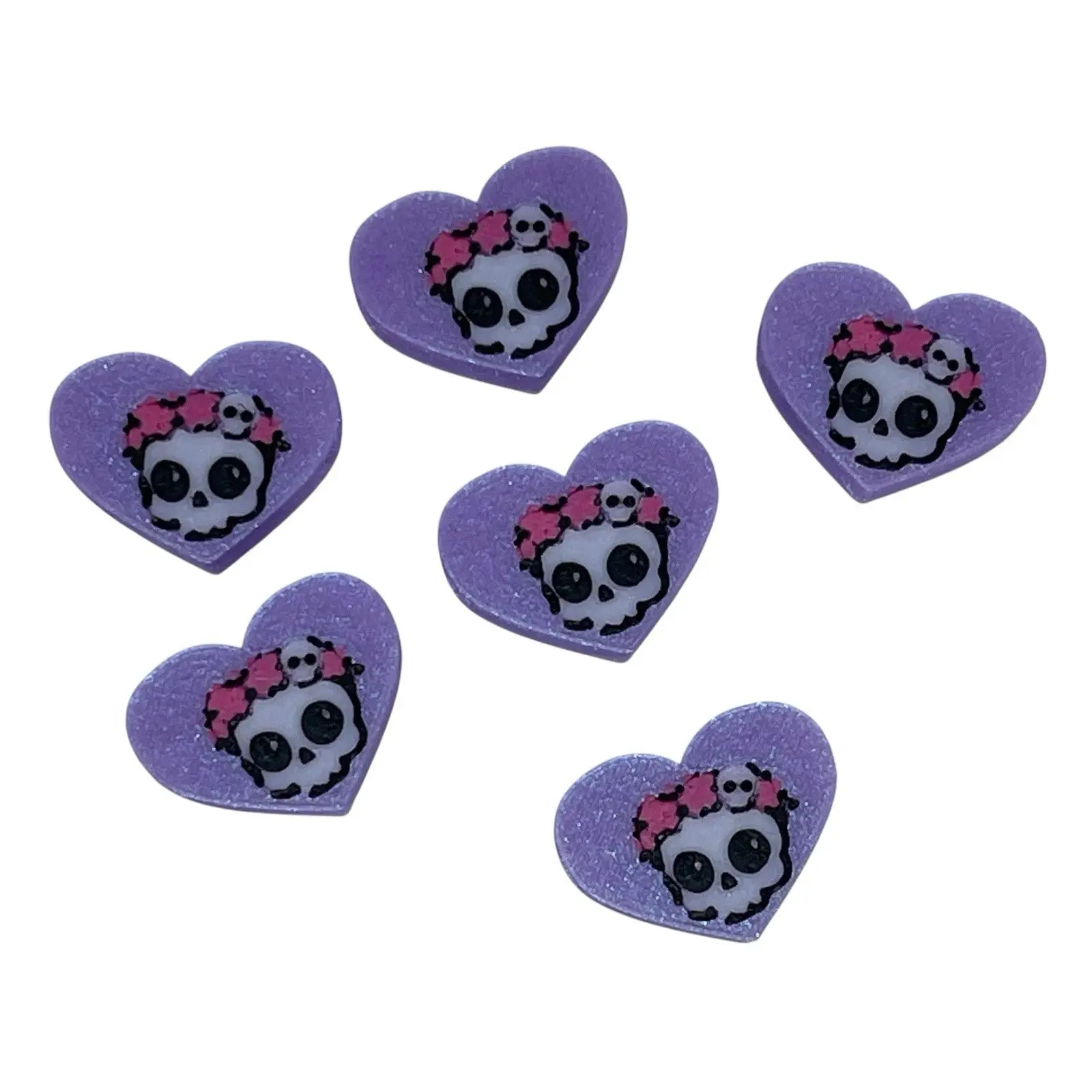 BeadSTASH™ | 3D Printed Purple Heart Skull Kandi Beads | Set of 6