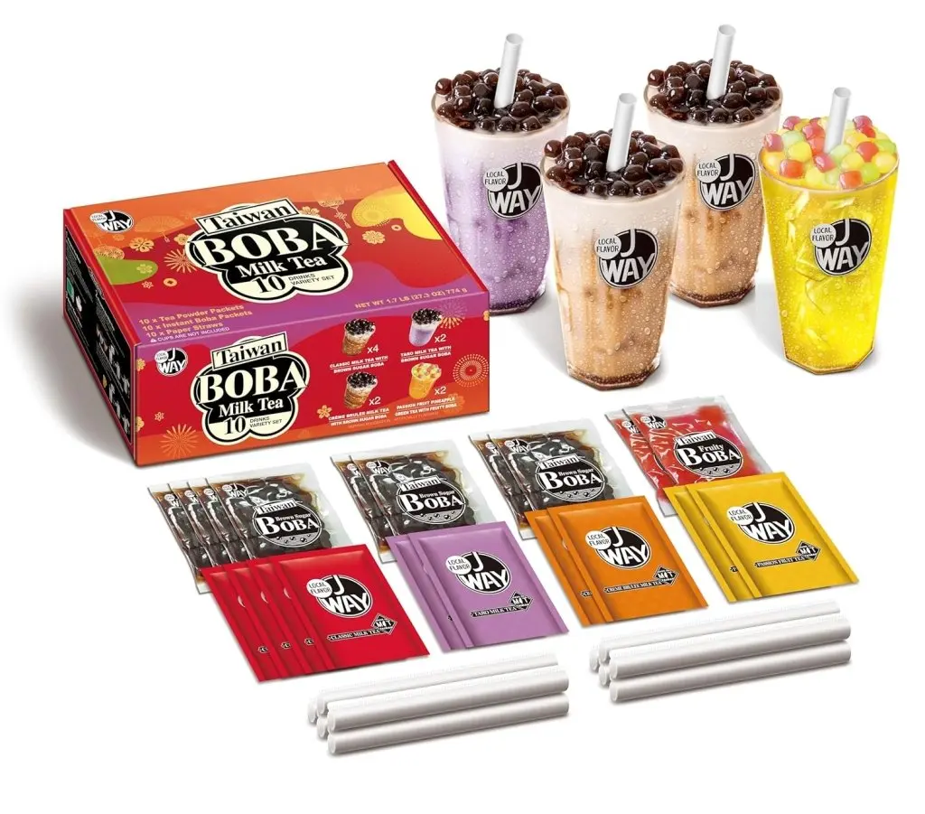 J WAY Instant Brown Sugar Boba Bubble Milk Fruity Tea Mix Kit - Gluten-Free, Vegetarian Food, 77.4g x 10 Pack, with Tapioca Starch Boba Tea Toppings, Passionfruit Flavor