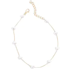 Charming Court Gold Anklet with Beaded Design, Beads Attached to a Chain, Featuring Gold Chain and White Beads