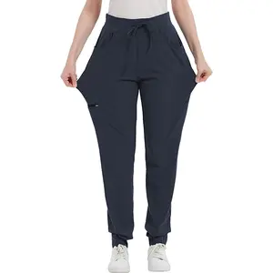 Yoga Jogger Scrub Pant for Women Tapered with Drawstring Waistband 5 Pockets 4-Way Stretch Soft