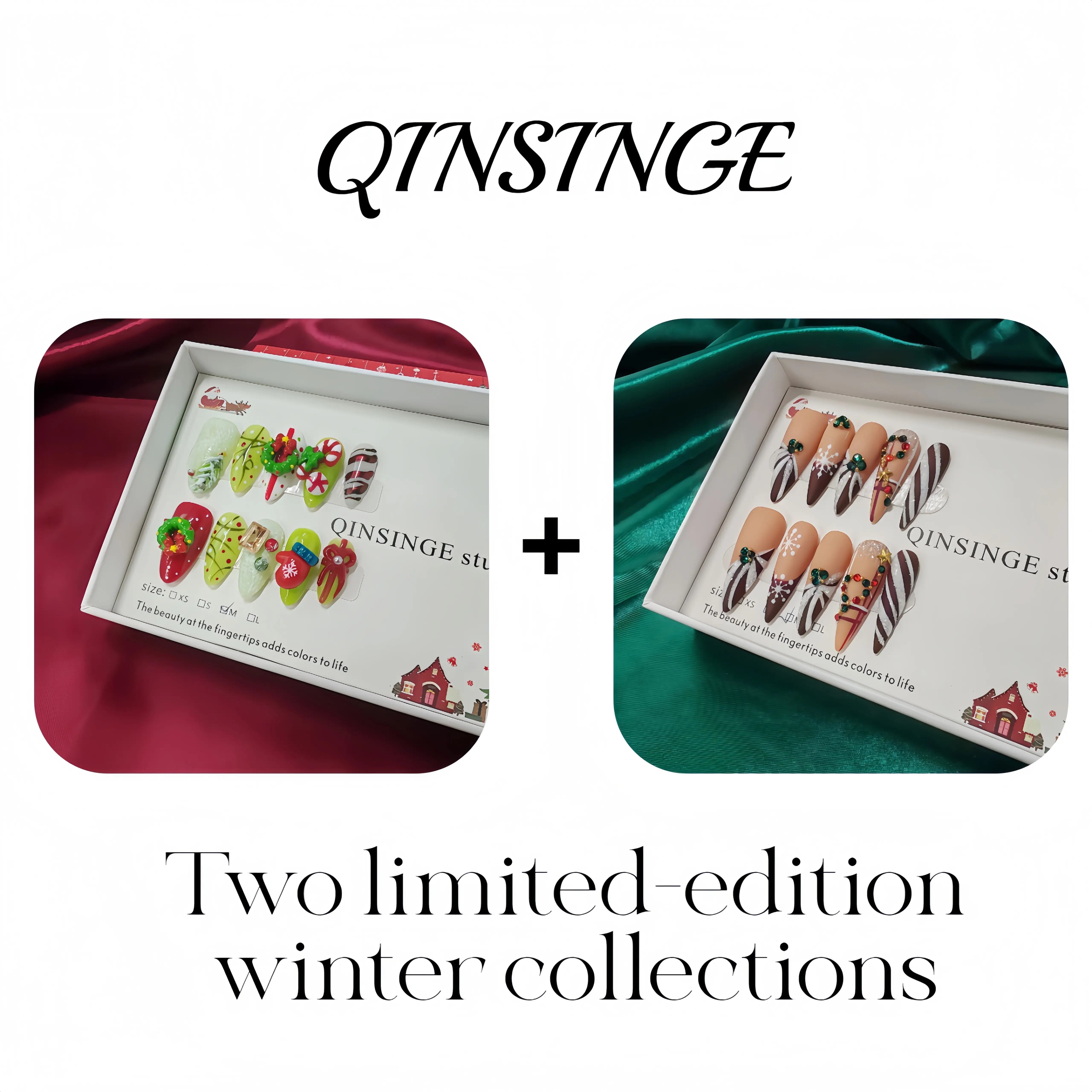 QINSINGE Winter Limited 2-Pack Press-On Nails Set | Buy 2 Save More, Cozy Winter Aesthetic, Handcrafted Luxury Nails for Holiday & Daily Looks