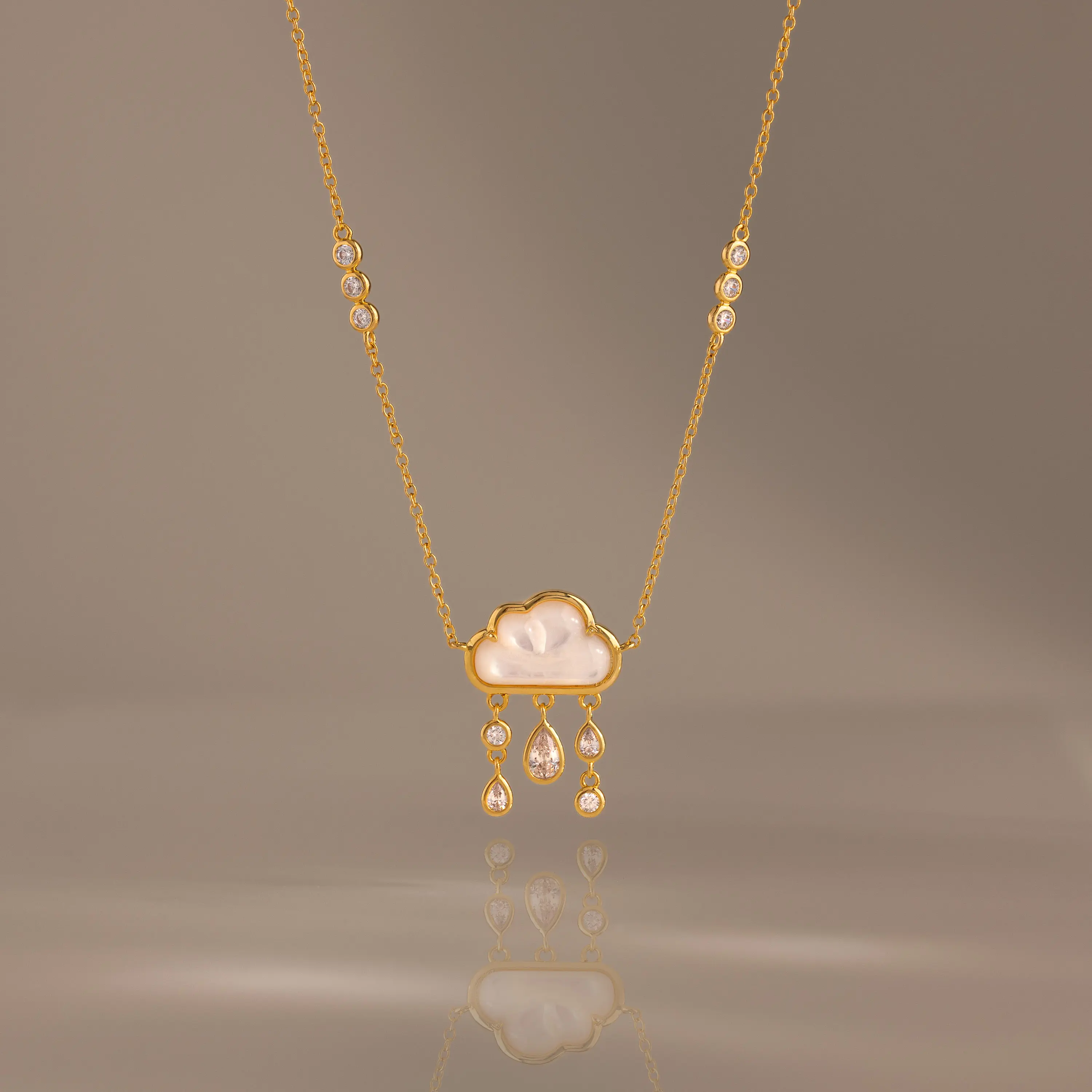 Diamond Pearl Rain Cloud Necklace by Caitlyn Minimalist - Dainty Crystal Raindrop Charm Necklace in Gold & Silver - Cute Jewelry - Daughter Gift