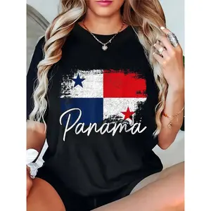 Women's Panama Flag & Text Graphic T-Shirt - Panamanian Pride Casual Tee for Independence Day, National Heritage & Daily Wear 100% Cotton T-shirt