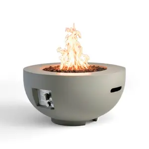 Outdoor Round Propane Fire Pit Table 28-inch,40,000 BTU Fire Pit Bo,Light Concrete Propane Fire Pit with Free Lava Rocks,Rain Cover and Burner Lid,for Outside Patio,Garden,Deck,Light Grey