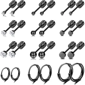 Cassieca  Monther's Day Gift Tiny Ball CZ Screw Back Surgical Steel Stud Earrings for Women Men Plated Small Huggie Hoop Earrings Sleeper Studs for Sensitive Ears Double Side Earrings Sets for Multiple Piercing Daily