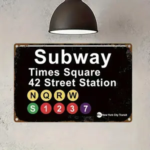 Subway Station Metal Sign, Vintage Style Wall Hanging Sign, Wall Decor for Home Living Room Bedroom Bar Coffee Shop